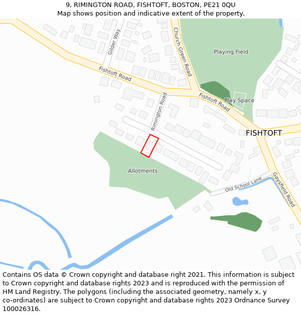 9, RIMINGTON ROAD, FISHTOFT, BOSTON, PE21 0QU: Location map and indicative extent of plot