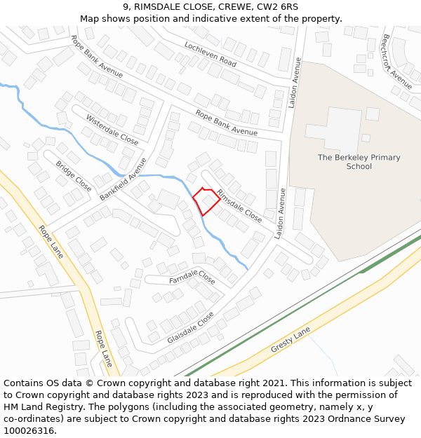 9, RIMSDALE CLOSE, CREWE, CW2 6RS: Location map and indicative extent of plot