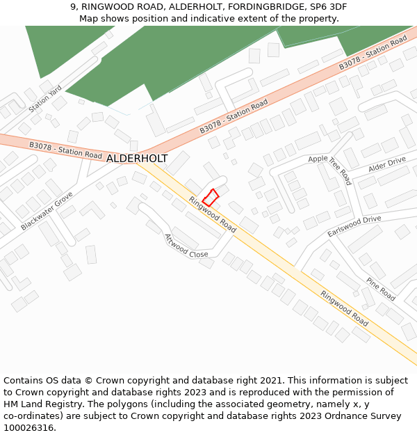 9, RINGWOOD ROAD, ALDERHOLT, FORDINGBRIDGE, SP6 3DF: Location map and indicative extent of plot