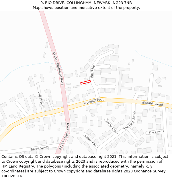 9, RIO DRIVE, COLLINGHAM, NEWARK, NG23 7NB: Location map and indicative extent of plot