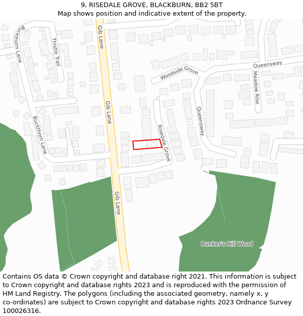 9, RISEDALE GROVE, BLACKBURN, BB2 5BT: Location map and indicative extent of plot