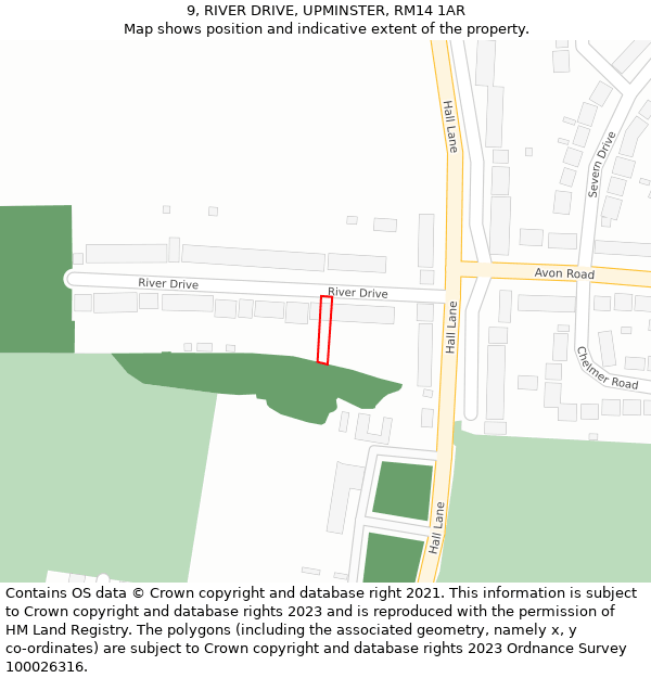 9, RIVER DRIVE, UPMINSTER, RM14 1AR: Location map and indicative extent of plot