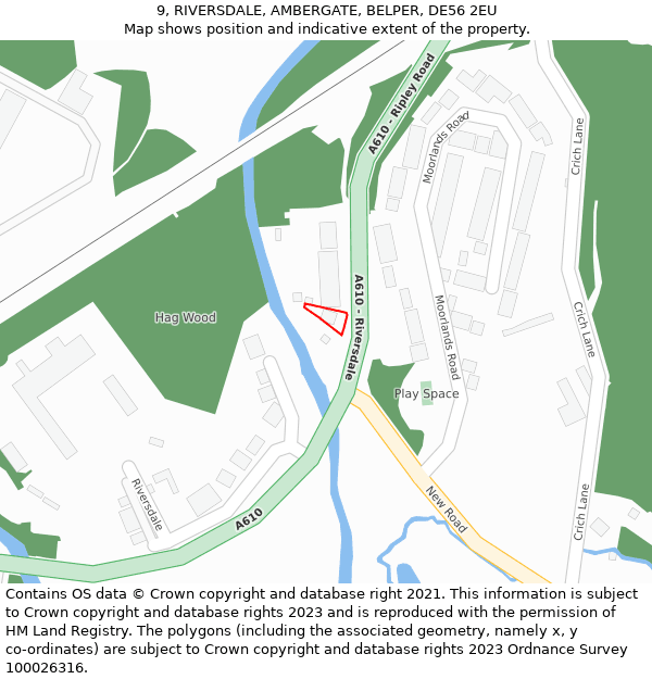 9, RIVERSDALE, AMBERGATE, BELPER, DE56 2EU: Location map and indicative extent of plot
