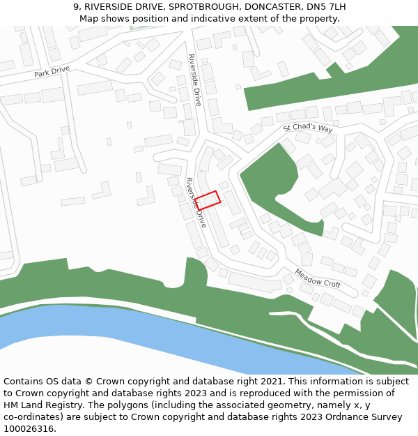 9, RIVERSIDE DRIVE, SPROTBROUGH, DONCASTER, DN5 7LH: Location map and indicative extent of plot