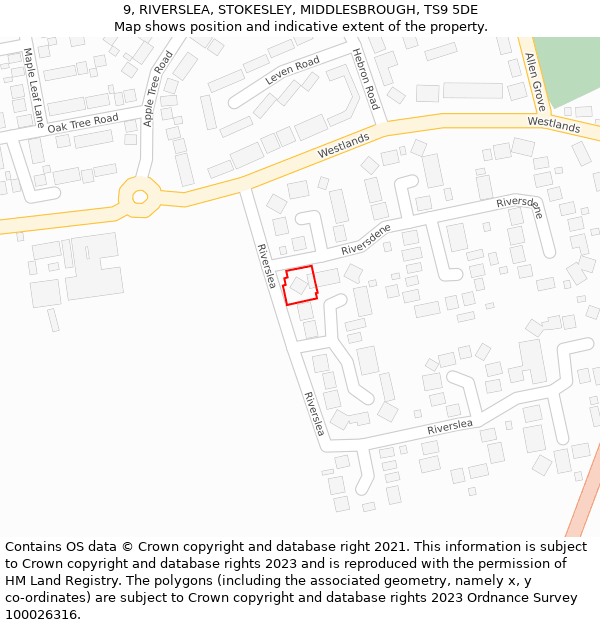 9, RIVERSLEA, STOKESLEY, MIDDLESBROUGH, TS9 5DE: Location map and indicative extent of plot
