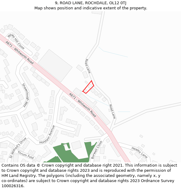 9, ROAD LANE, ROCHDALE, OL12 0TJ: Location map and indicative extent of plot