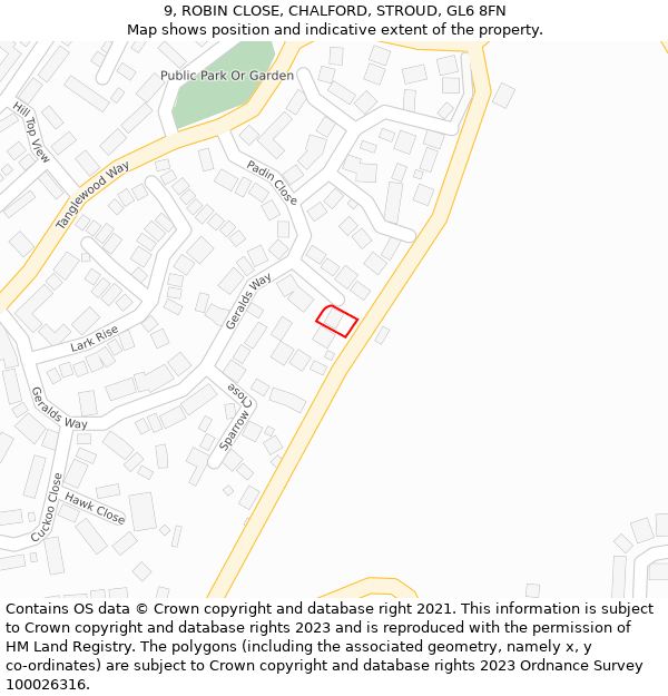 9, ROBIN CLOSE, CHALFORD, STROUD, GL6 8FN: Location map and indicative extent of plot