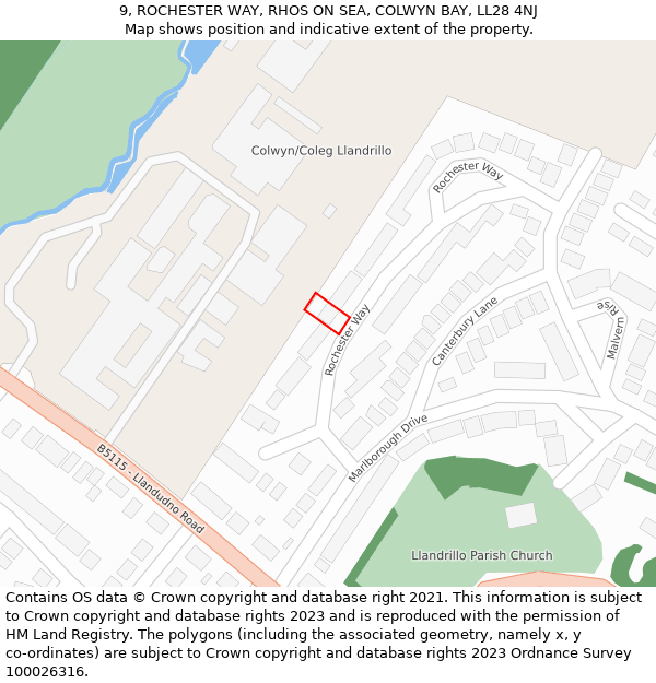 9, ROCHESTER WAY, RHOS ON SEA, COLWYN BAY, LL28 4NJ: Location map and indicative extent of plot