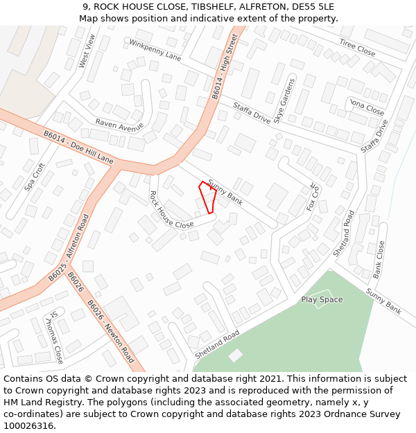 9, ROCK HOUSE CLOSE, TIBSHELF, ALFRETON, DE55 5LE: Location map and indicative extent of plot