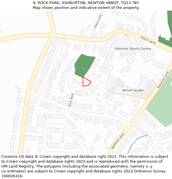 9, ROCK PARK, ASHBURTON, NEWTON ABBOT, TQ13 7BY: Location map and indicative extent of plot