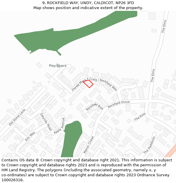 9, ROCKFIELD WAY, UNDY, CALDICOT, NP26 3FD: Location map and indicative extent of plot