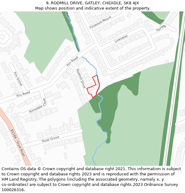 9, RODMILL DRIVE, GATLEY, CHEADLE, SK8 4JX: Location map and indicative extent of plot