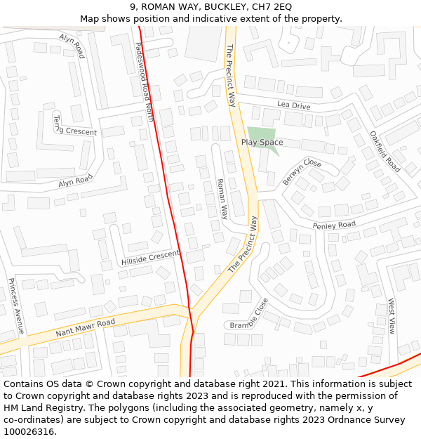 9, ROMAN WAY, BUCKLEY, CH7 2EQ: Location map and indicative extent of plot