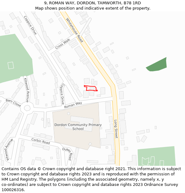 9, ROMAN WAY, DORDON, TAMWORTH, B78 1RD: Location map and indicative extent of plot