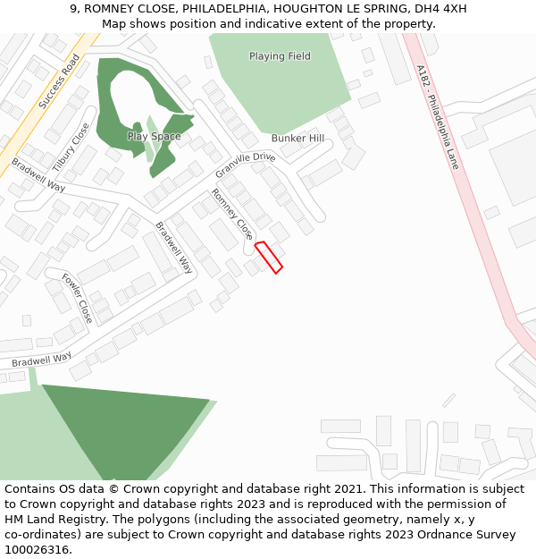 9, ROMNEY CLOSE, PHILADELPHIA, HOUGHTON LE SPRING, DH4 4XH: Location map and indicative extent of plot