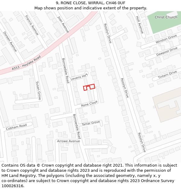 9, RONE CLOSE, WIRRAL, CH46 0UF: Location map and indicative extent of plot