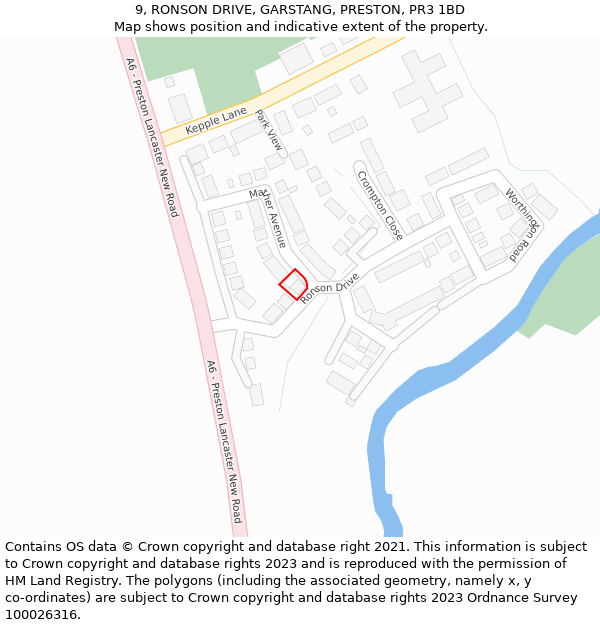 9, RONSON DRIVE, GARSTANG, PRESTON, PR3 1BD: Location map and indicative extent of plot