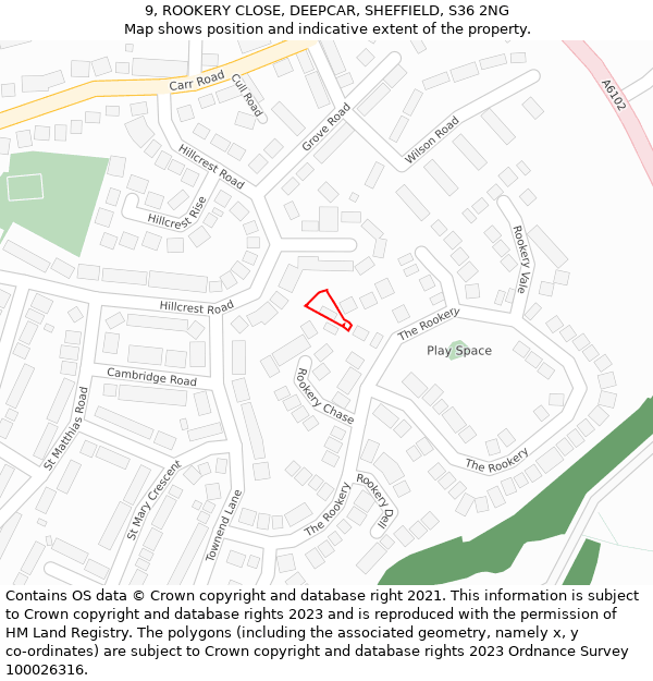 9, ROOKERY CLOSE, DEEPCAR, SHEFFIELD, S36 2NG: Location map and indicative extent of plot