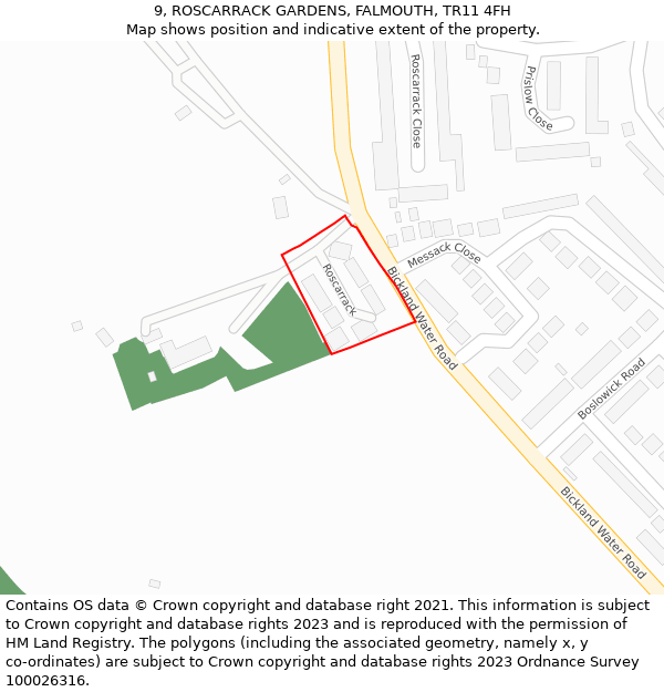 9, ROSCARRACK GARDENS, FALMOUTH, TR11 4FH: Location map and indicative extent of plot