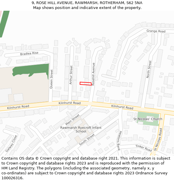 9, ROSE HILL AVENUE, RAWMARSH, ROTHERHAM, S62 5NA: Location map and indicative extent of plot