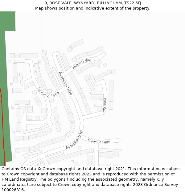 9, ROSE VALE, WYNYARD, BILLINGHAM, TS22 5FJ: Location map and indicative extent of plot