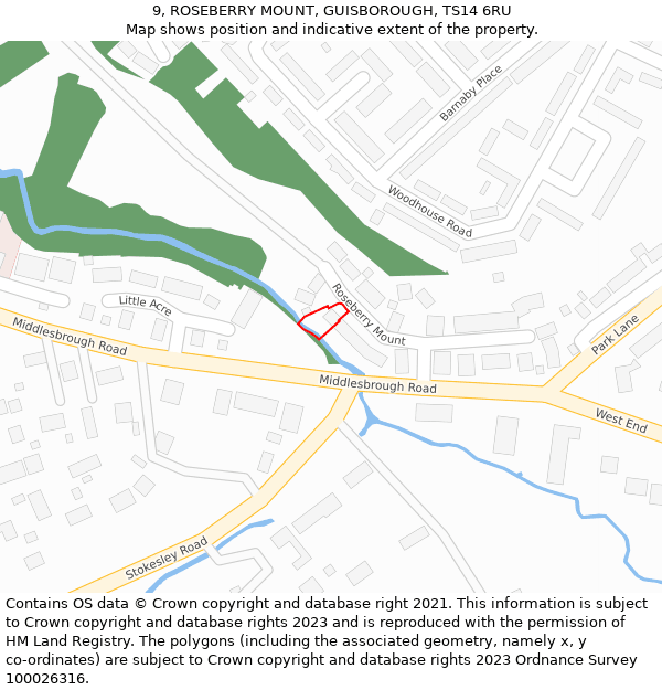 9, ROSEBERRY MOUNT, GUISBOROUGH, TS14 6RU: Location map and indicative extent of plot