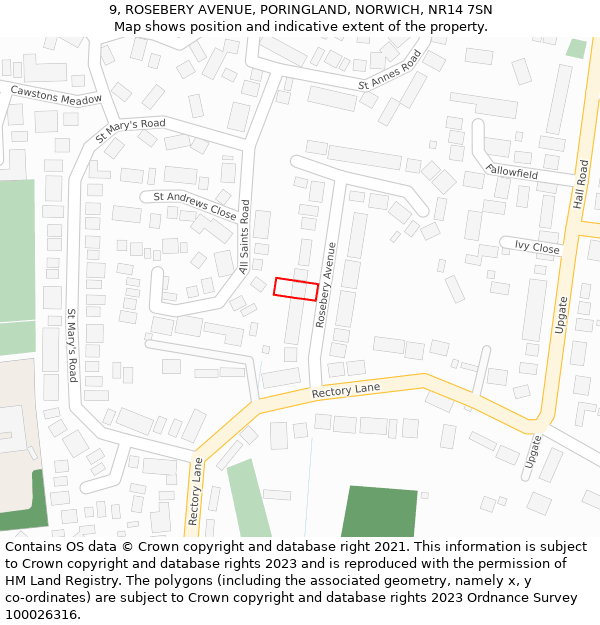 9, ROSEBERY AVENUE, PORINGLAND, NORWICH, NR14 7SN: Location map and indicative extent of plot