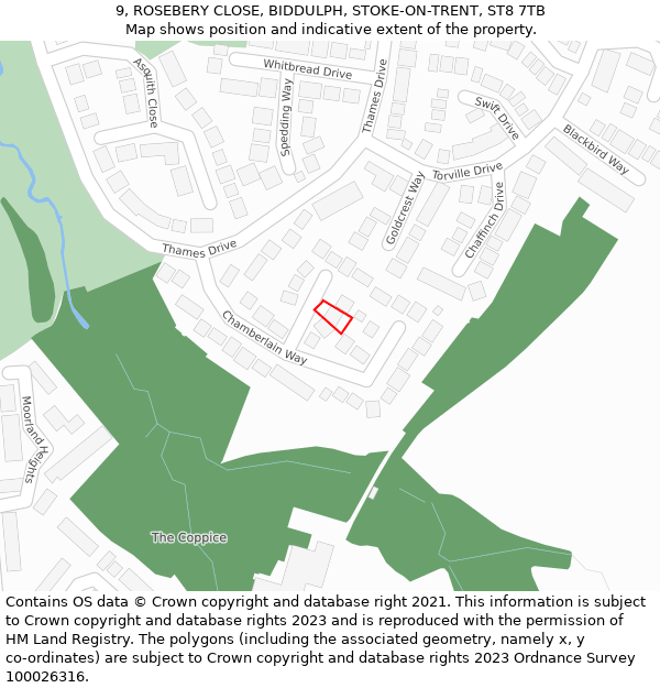 9, ROSEBERY CLOSE, BIDDULPH, STOKE-ON-TRENT, ST8 7TB: Location map and indicative extent of plot