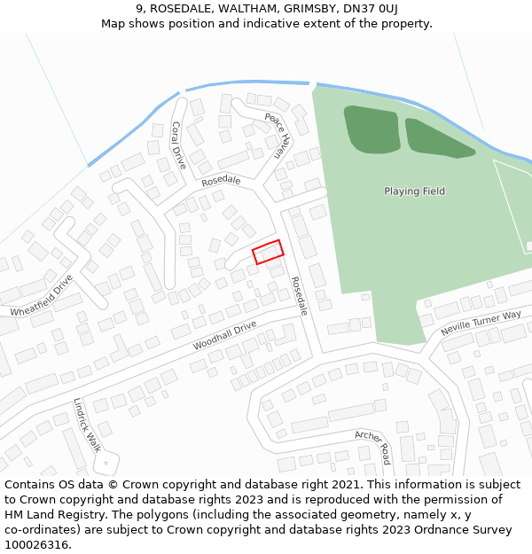 9, ROSEDALE, WALTHAM, GRIMSBY, DN37 0UJ: Location map and indicative extent of plot