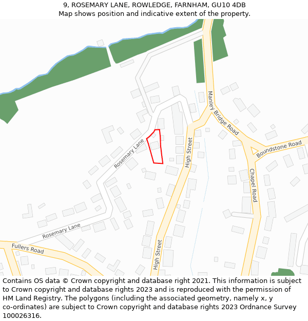 9, ROSEMARY LANE, ROWLEDGE, FARNHAM, GU10 4DB: Location map and indicative extent of plot