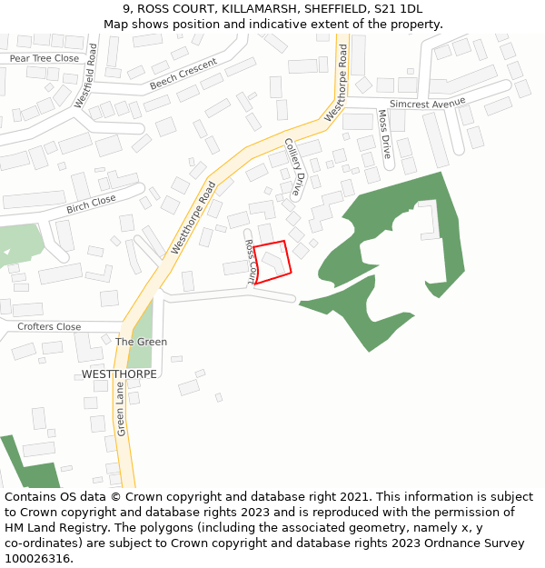 9, ROSS COURT, KILLAMARSH, SHEFFIELD, S21 1DL: Location map and indicative extent of plot