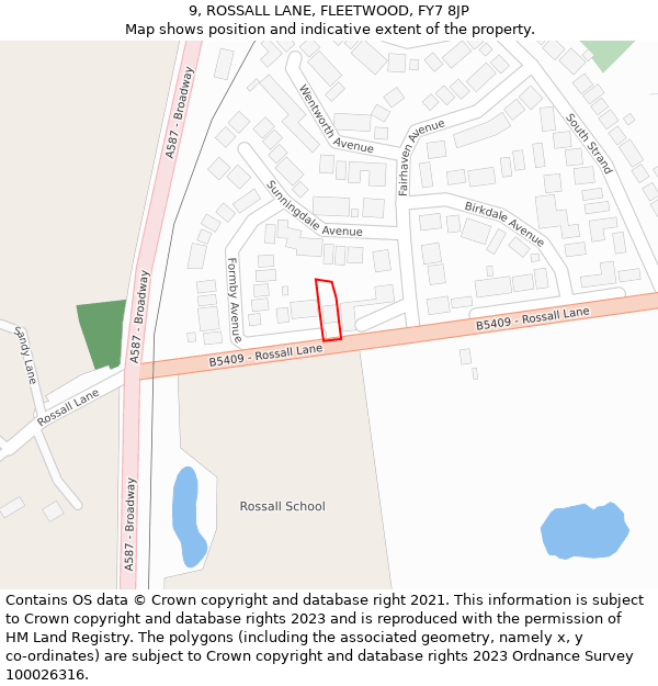 9, ROSSALL LANE, FLEETWOOD, FY7 8JP: Location map and indicative extent of plot