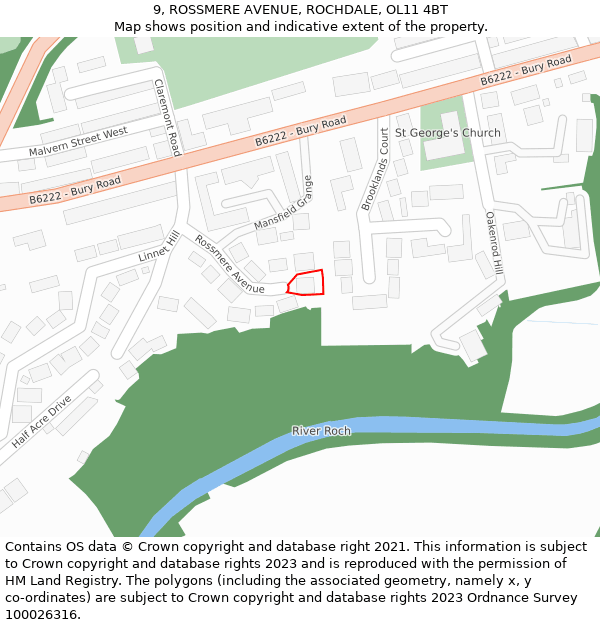 9, ROSSMERE AVENUE, ROCHDALE, OL11 4BT: Location map and indicative extent of plot