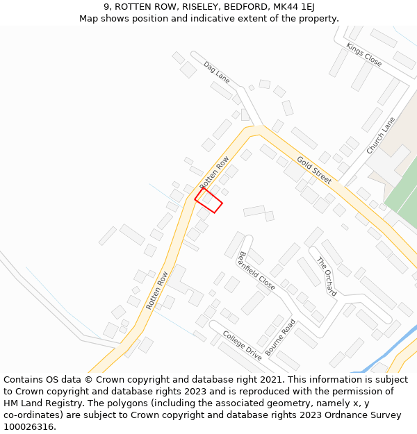 9, ROTTEN ROW, RISELEY, BEDFORD, MK44 1EJ: Location map and indicative extent of plot