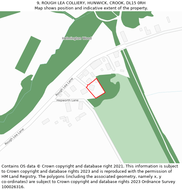 9, ROUGH LEA COLLIERY, HUNWICK, CROOK, DL15 0RH: Location map and indicative extent of plot