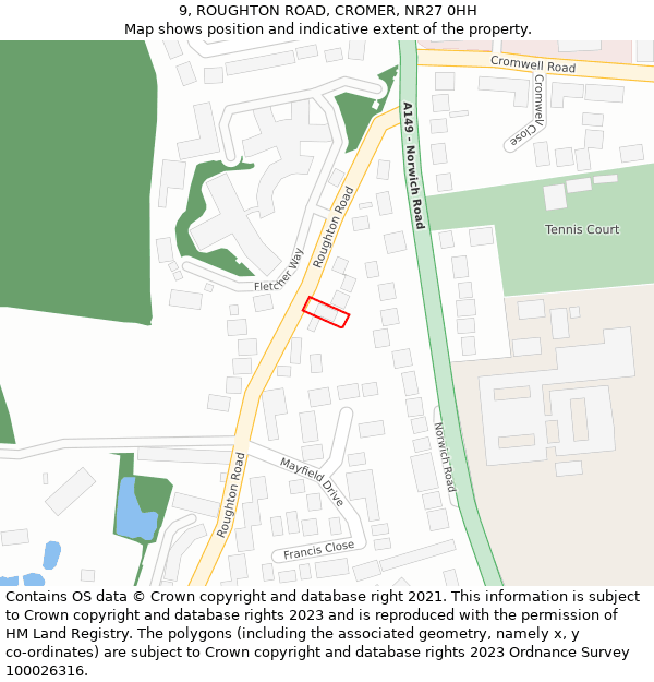 9, ROUGHTON ROAD, CROMER, NR27 0HH: Location map and indicative extent of plot