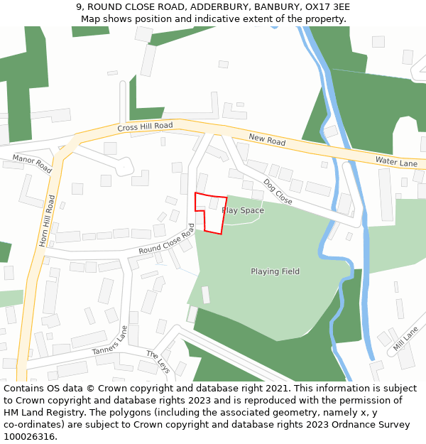 9, ROUND CLOSE ROAD, ADDERBURY, BANBURY, OX17 3EE: Location map and indicative extent of plot
