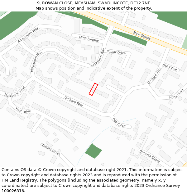 9, ROWAN CLOSE, MEASHAM, SWADLINCOTE, DE12 7NE: Location map and indicative extent of plot