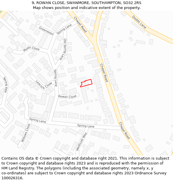 9, ROWAN CLOSE, SWANMORE, SOUTHAMPTON, SO32 2RS: Location map and indicative extent of plot