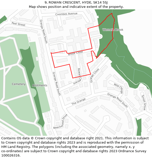 9, ROWAN CRESCENT, HYDE, SK14 5SJ: Location map and indicative extent of plot