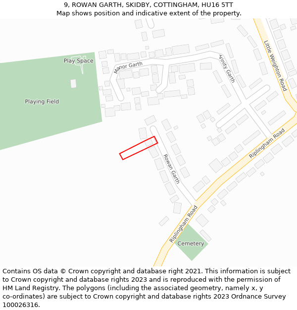 9, ROWAN GARTH, SKIDBY, COTTINGHAM, HU16 5TT: Location map and indicative extent of plot