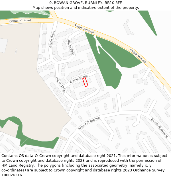 9, ROWAN GROVE, BURNLEY, BB10 3FE: Location map and indicative extent of plot