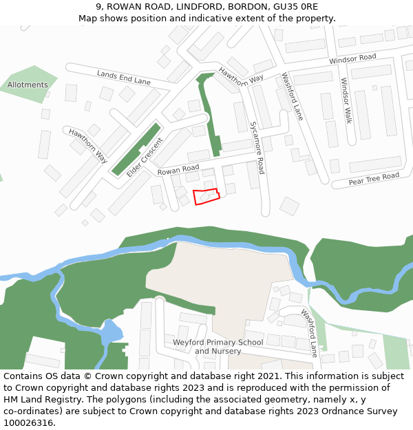 9, ROWAN ROAD, LINDFORD, BORDON, GU35 0RE: Location map and indicative extent of plot