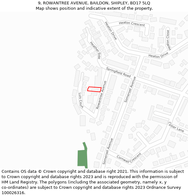 9, ROWANTREE AVENUE, BAILDON, SHIPLEY, BD17 5LQ: Location map and indicative extent of plot