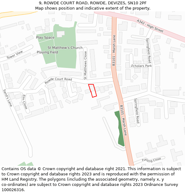 9, ROWDE COURT ROAD, ROWDE, DEVIZES, SN10 2PF: Location map and indicative extent of plot