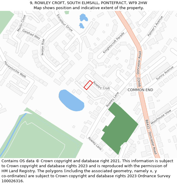 9, ROWLEY CROFT, SOUTH ELMSALL, PONTEFRACT, WF9 2HW: Location map and indicative extent of plot