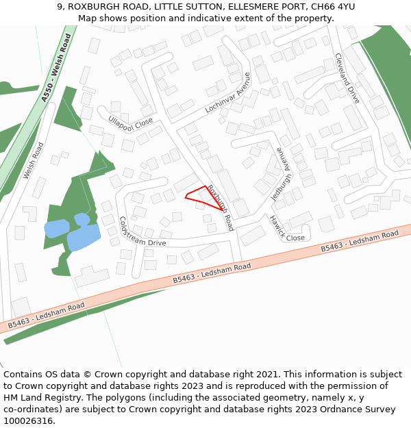 9, ROXBURGH ROAD, LITTLE SUTTON, ELLESMERE PORT, CH66 4YU: Location map and indicative extent of plot