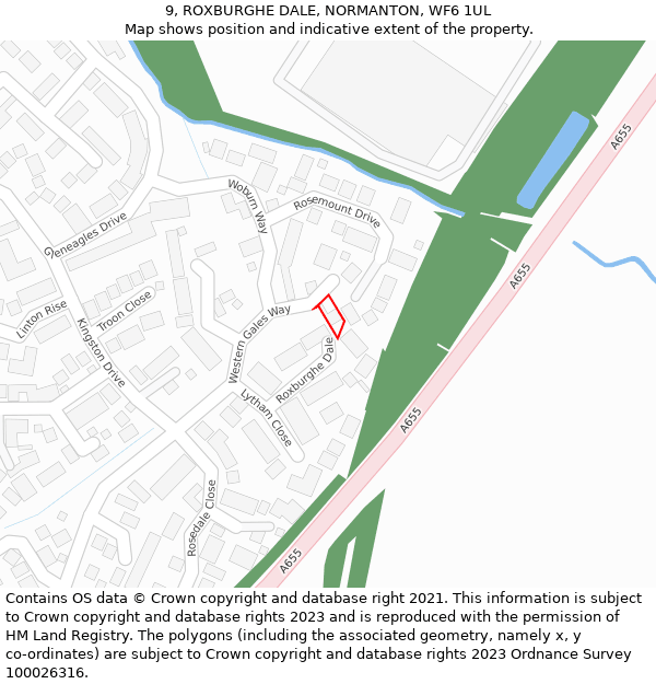 9, ROXBURGHE DALE, NORMANTON, WF6 1UL: Location map and indicative extent of plot