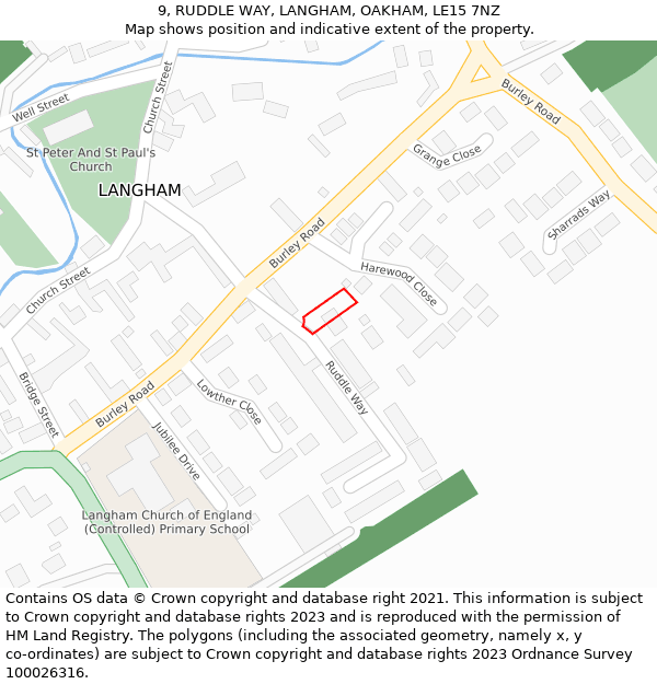 9, RUDDLE WAY, LANGHAM, OAKHAM, LE15 7NZ: Location map and indicative extent of plot