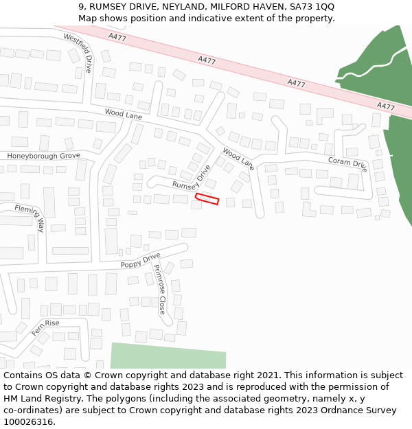 9, RUMSEY DRIVE, NEYLAND, MILFORD HAVEN, SA73 1QQ: Location map and indicative extent of plot